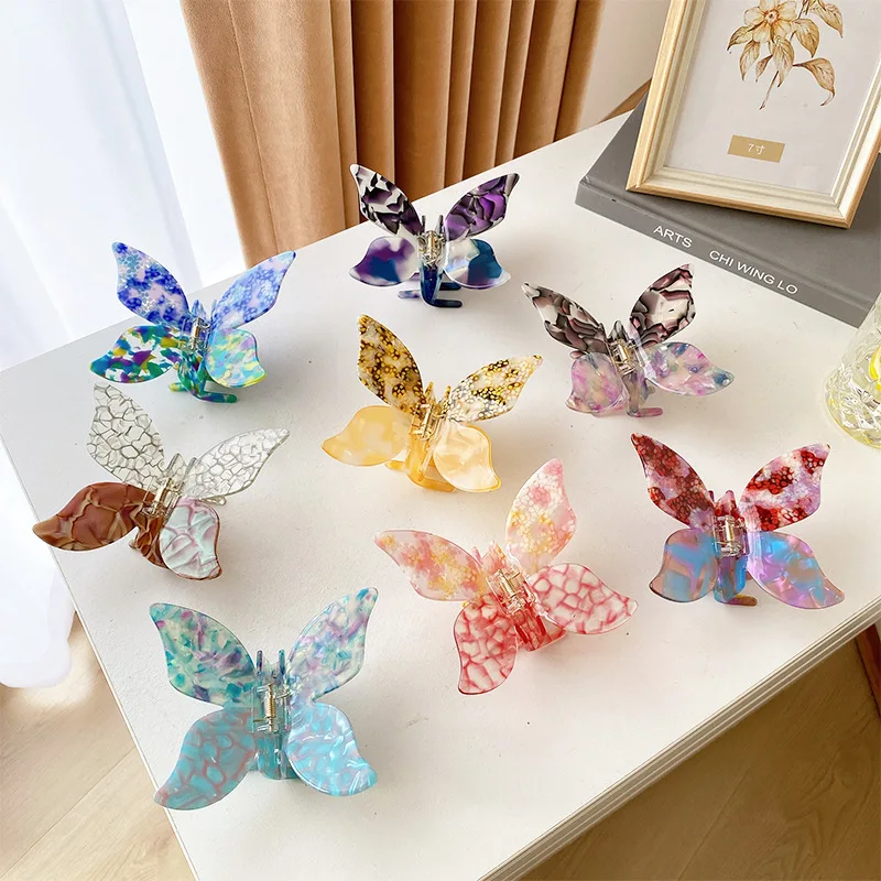RARA  11CM New Trending Colorful Butterfly Shape Acetate Hair Claw Clips Non-Slipping Hair Accessories Women Girls