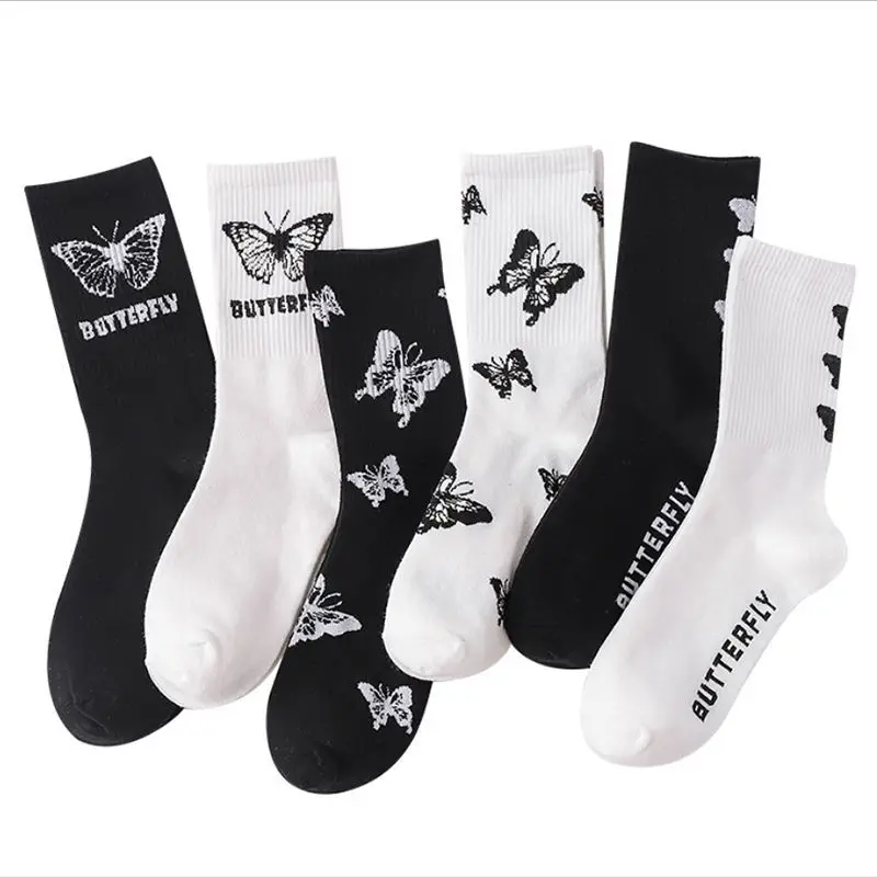 2022 New Butterfly Socks High Quality Sport Crew Socks Streetwear Harajuku Hiphop Korean Style Women Cotton Socks