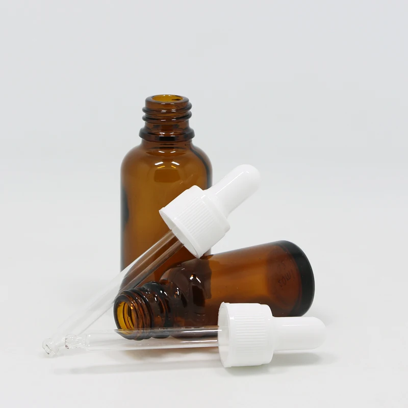 Essential oil packaging 5ml 10ml 15ml 20ml 30ml 50ml 100ml clear amber brown glass dropper bottle with white dropper