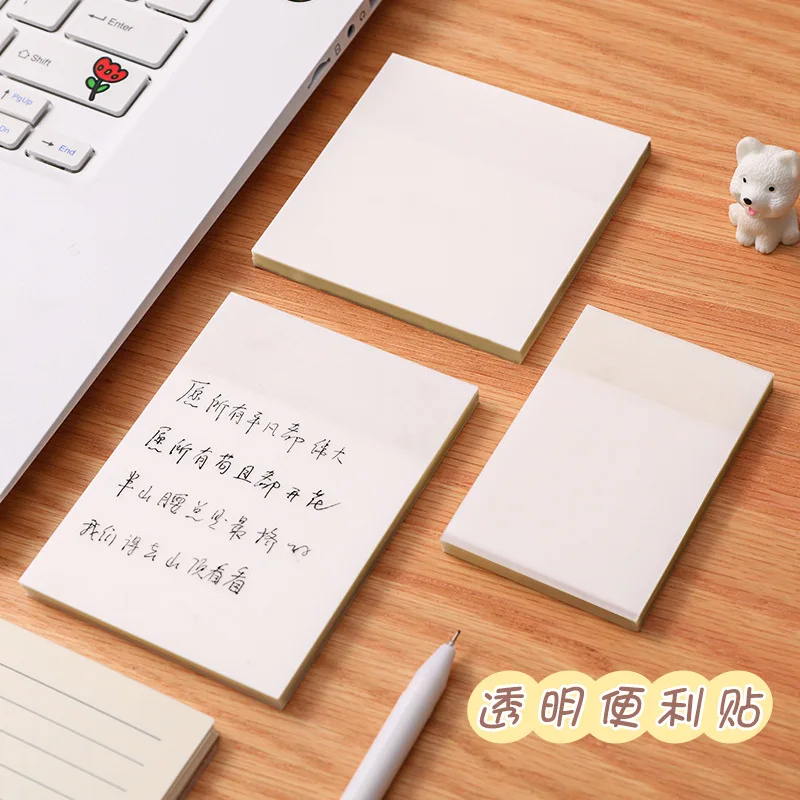50pcs/pack Transparent Sticky Notes Students Use Tear-off Note Small Notebook to Learn Office Memo Can Be Pasted Note Paper