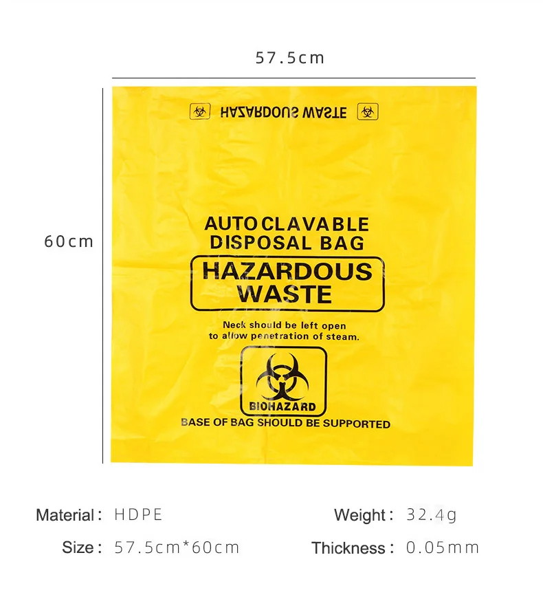 HDPE Autoclave Garbage Bag Medical Waste Bag Customized Biohazard Hospital Garbage Bag