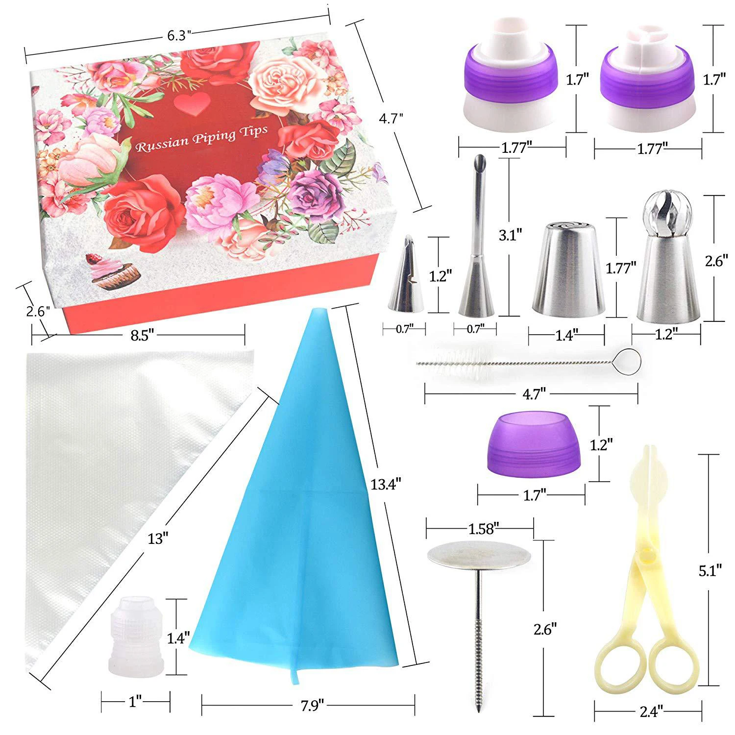 88 Baking Supplies Set Icing Piping Tips  Russian Ball Piping Tips,  Bakes Flower Nozzles-Large Cupcake Decorating Kit