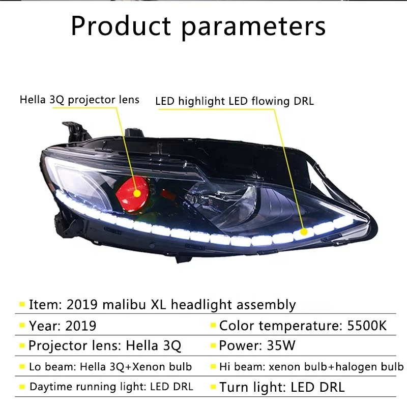 High Quality 2019 Chevrolet-Malibu-XL LED Headlight Assembly with High Brightness LED Chip Easy Install LED Headlight