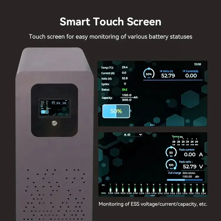 Eu Stock Standing 51.2v 600ah 30kwh DIY 16s2p 304Ah Lifepo4 Battery Box Metal Box DIY Kit with smart touch screen energy storage