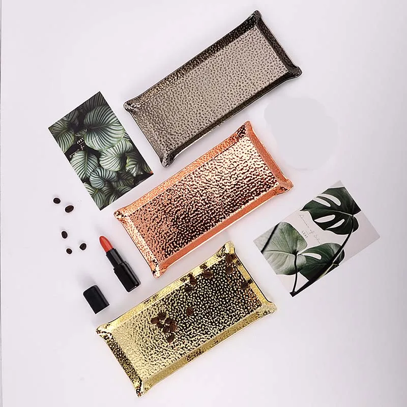 New Arrival Home Hotel Nordic Style Multifunction Colored Hammer Painting Stainless Steel Jewelry Cosmetic Organizer Tray