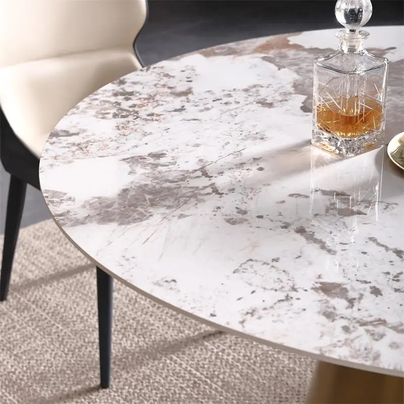 Malaysia modern luxury stainless steel base 6 seater marble dining table set