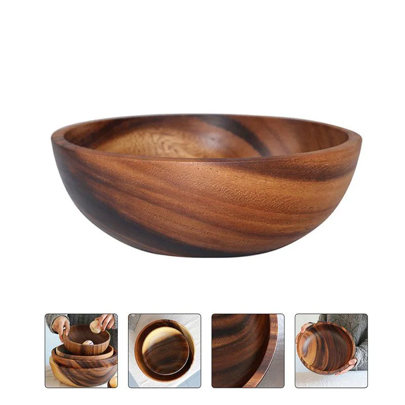 Kitchen Natural Wood Bowl Household Fruit Salad Bowl For Home Restaurant Food Container Wooden Utensils Note