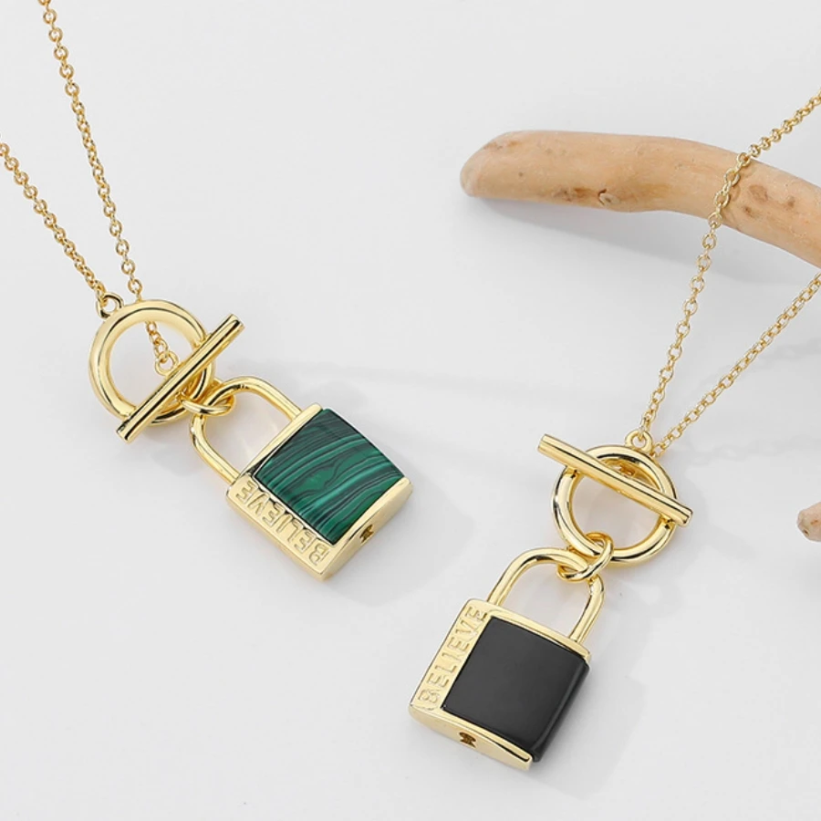 wholesale OT chain malachite or black onyx pendant necklace 925 sterling silver jewelry 18k gold plated jewelry