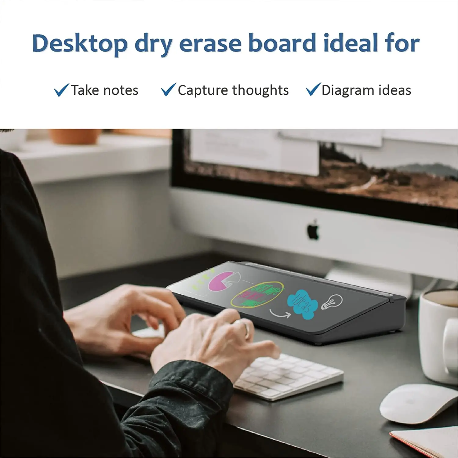 Desktop Glass Computer Pad, Glass Whiteboard, Dry Erase Surface Small Whiteboard Easel Pad Set For School Office