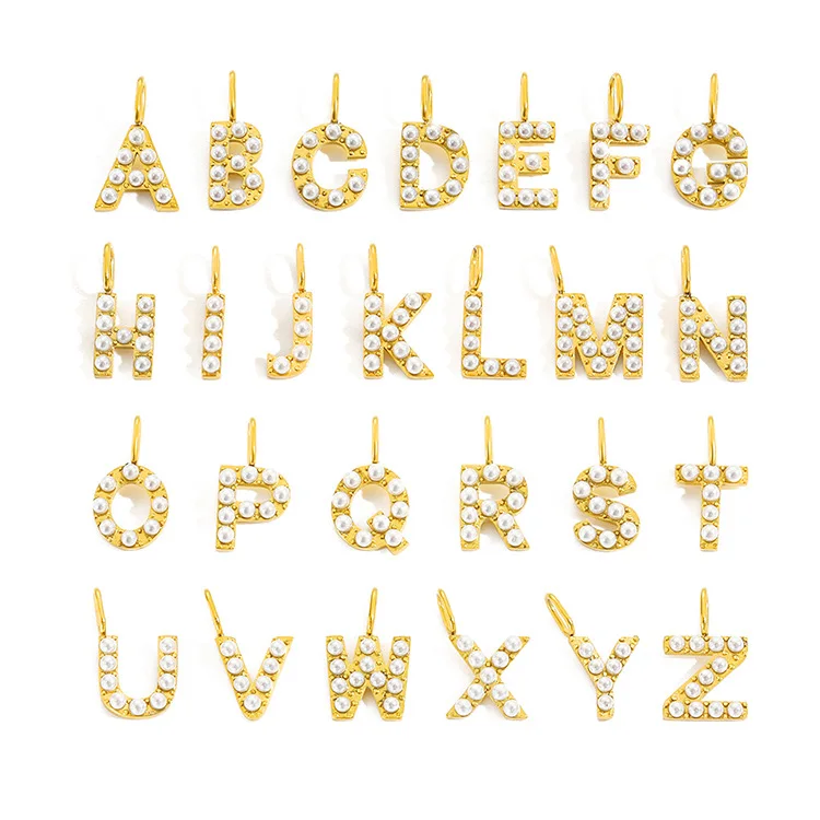 Manna Personality Alphabet Stainless Steel Jewelry Accessories 14K Gold Pearl Letter DIY Charms For Jewelry Making