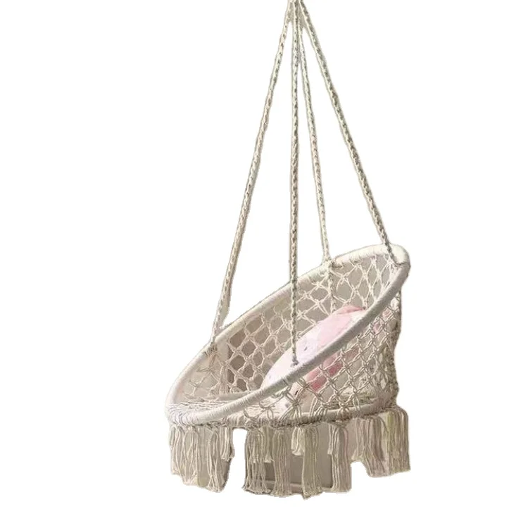 Macrame swing Chair hammock Sturdy Cotton Canvas Hanging Hammock chair tassel decoration