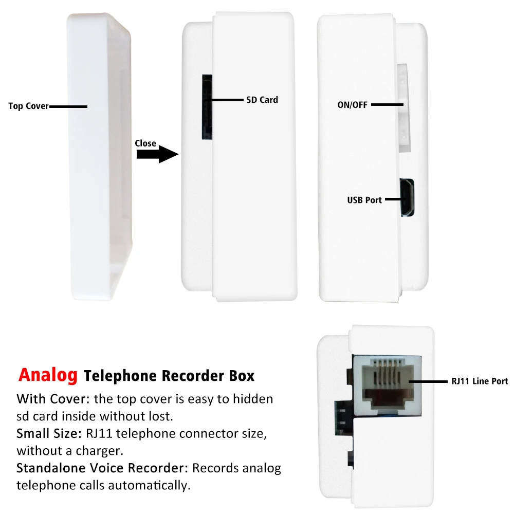 Max 32GB USB Telephone Phone Voice Recorder,Mini Telephone Recorder for Landline,Get Power from Telephone System