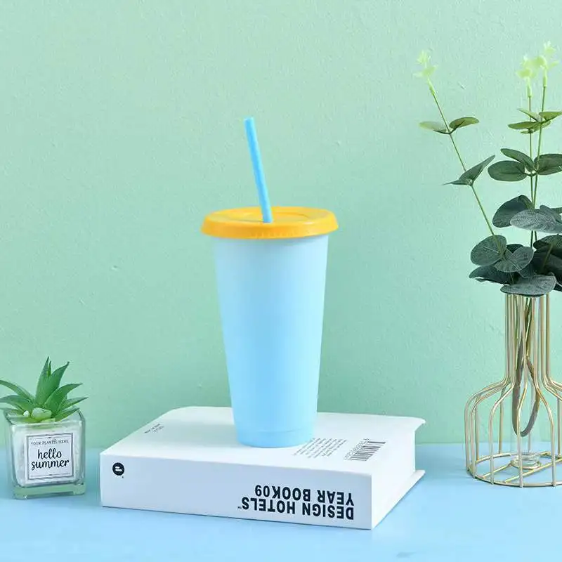 LeMuna Warm and cold color-changing cup 10-color set large capacity straw cup summer straw plastic cup