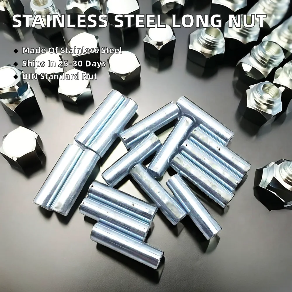 Stainless Steel Threaded Sleeve Rod Bar Stud Long round Connect Nut with High Visibility