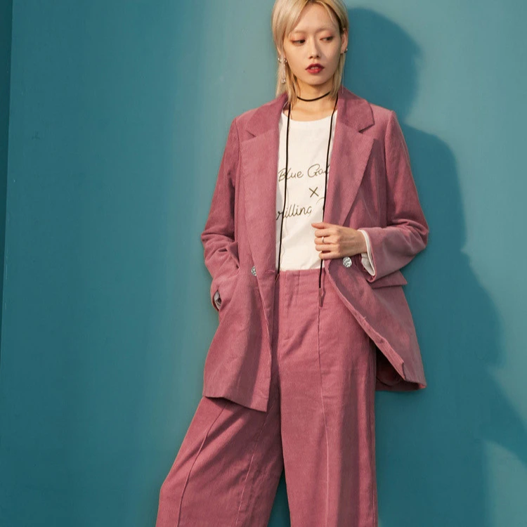 
New Design Pink Retro corduroy suit for women fashion suit 
