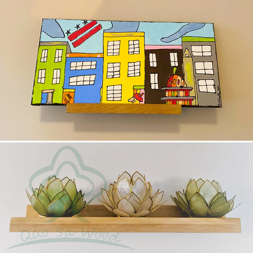 Natural Wood Book Shelves Wall Mounted Rustic Wooden Bookshelf Picture Ledge Shelf For Bathroom Storage Kitchen Rack