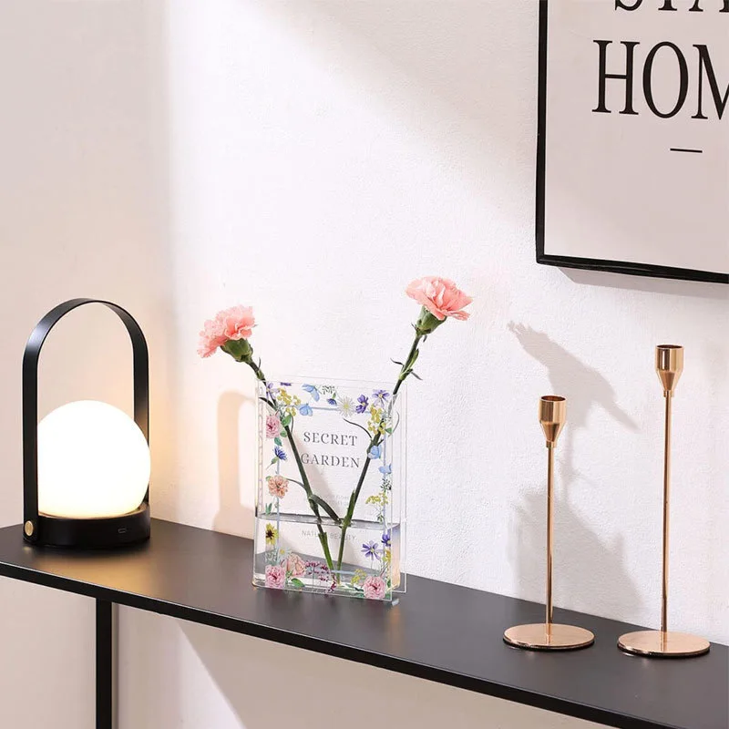 Hot Sale Modern Design Transparent Clear Acrylic Book Vase for Flowers Bookshelf Bookcase Decor for Bedroom Desk for Weddings