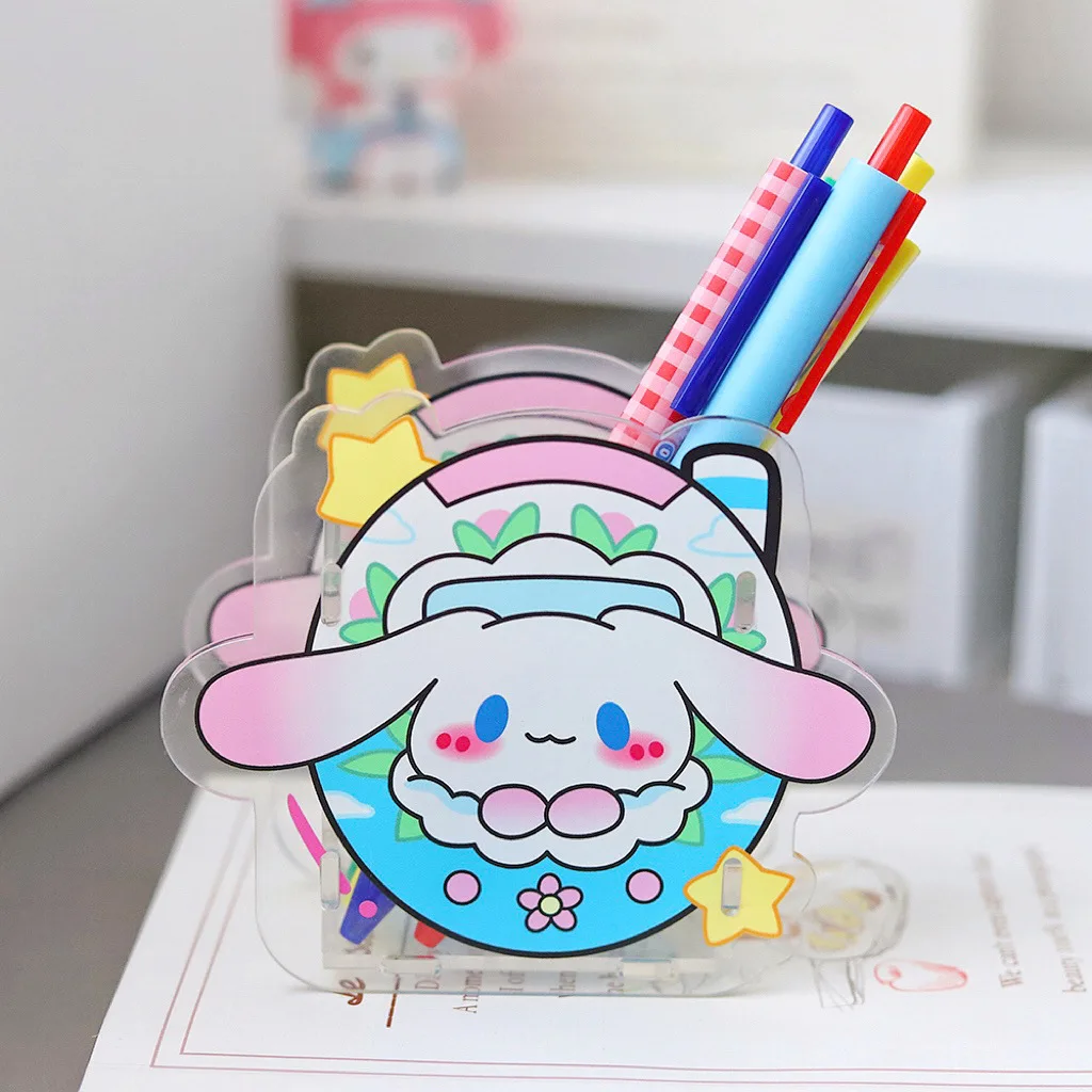 2023 New Cartoon Student Penholder Acrylic Cute pencase Desktop Stationery Storage Box Cosmetic Brush Storage Bucket