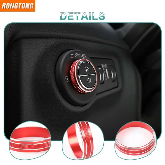High-quality Car Inner Aluminium Alloy  Headlight Switch Decoration Cover Ring for Jeep Compass 2017+