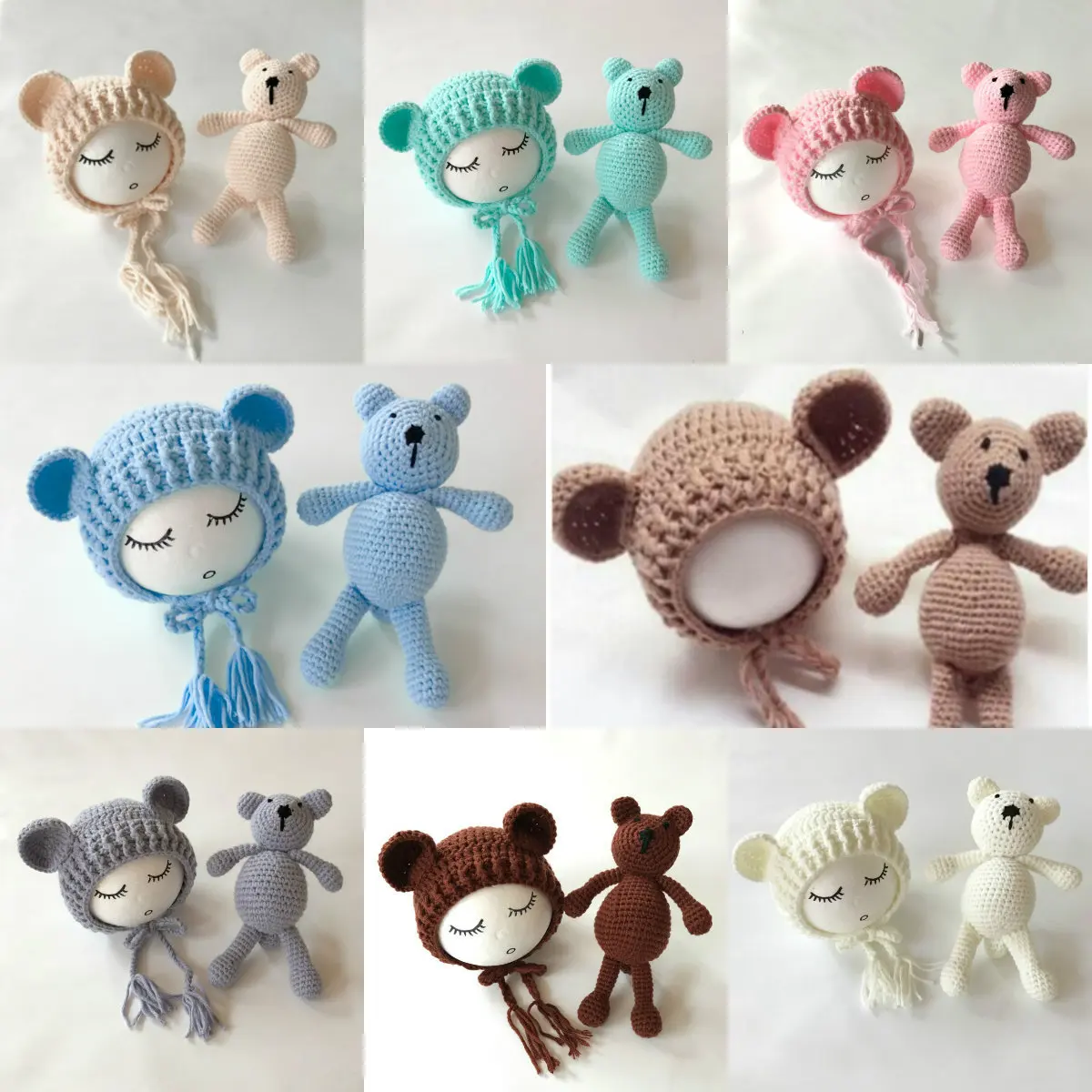 Custom Cute knitted  Animal Baby  Plush Toy With Hat Photo prop Soft  Bear New Born Baby Toy