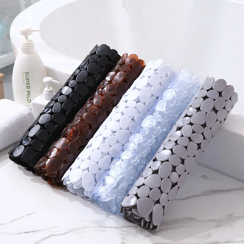 Bathtub Bath Mat PVC Large Bathtub Safety Shower Non-slip Bathroom Mats With Suction Cups Pebbles Bath Floor Mat 70*36cm