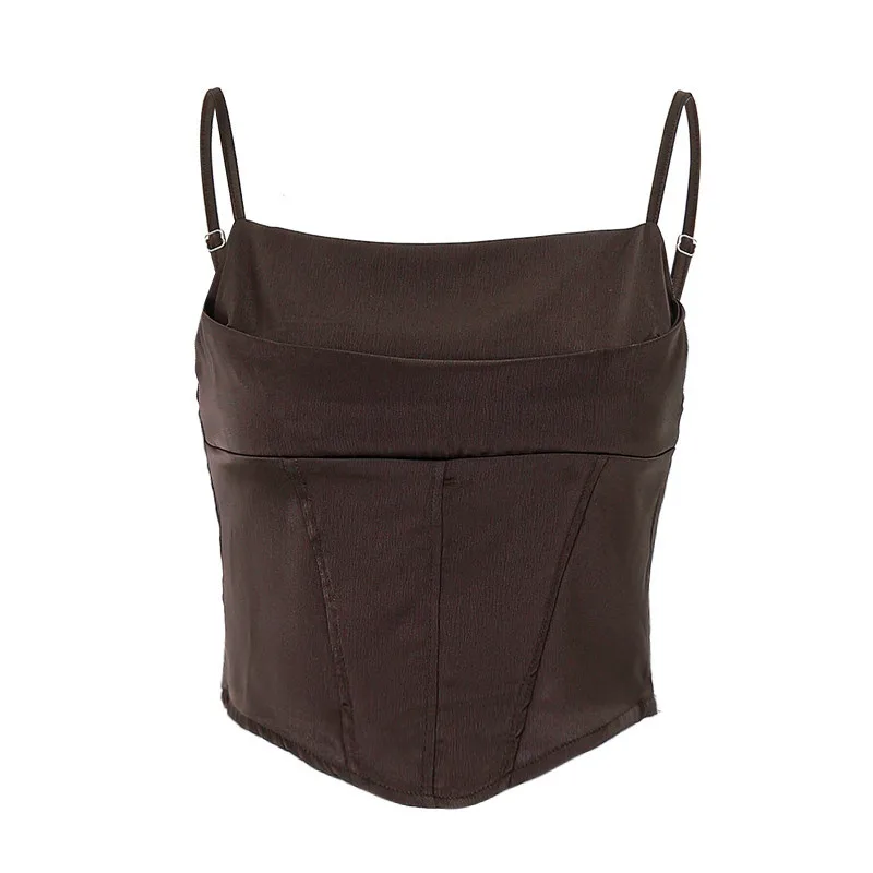 2024 New trending sexy off-neck knotted short satin vest hot girl all-matching tank top women