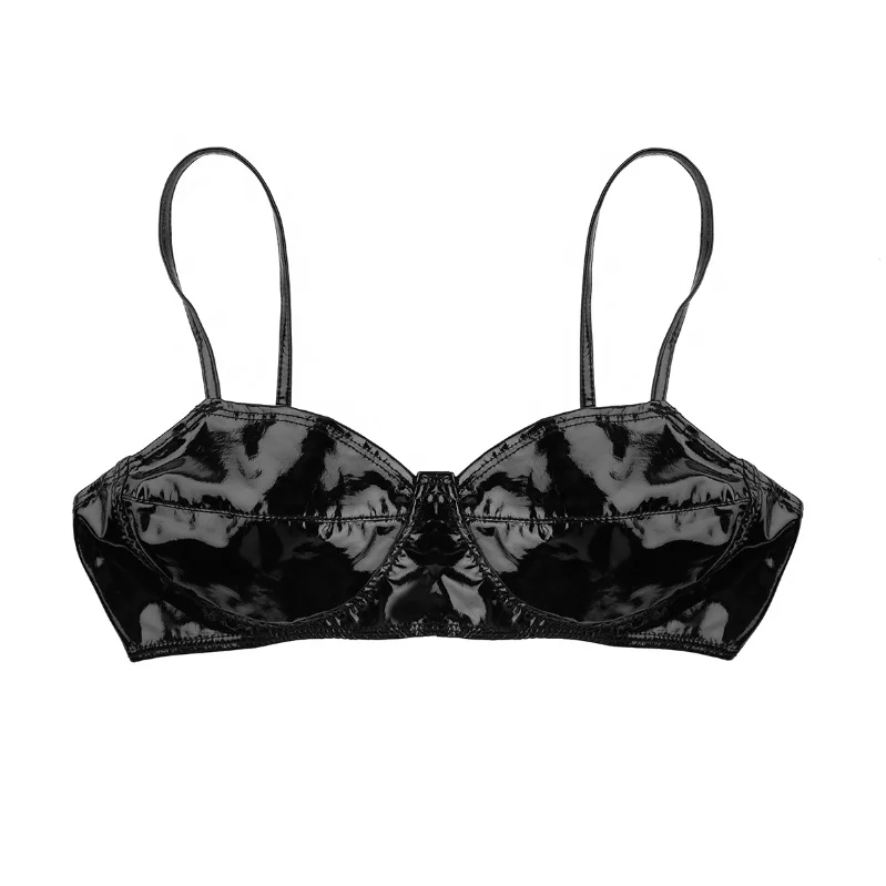Women Lingerie Fashion Faux Leather Wire-Free No Pad Bra Top for Raves Dances Clubwear Hot Sexy Boobs in Bra