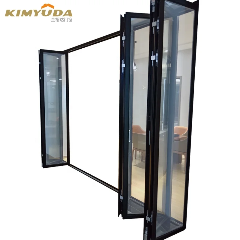 China customized soundproof aluminum glass folding door high strength bifold door commercial storefront bi folding door