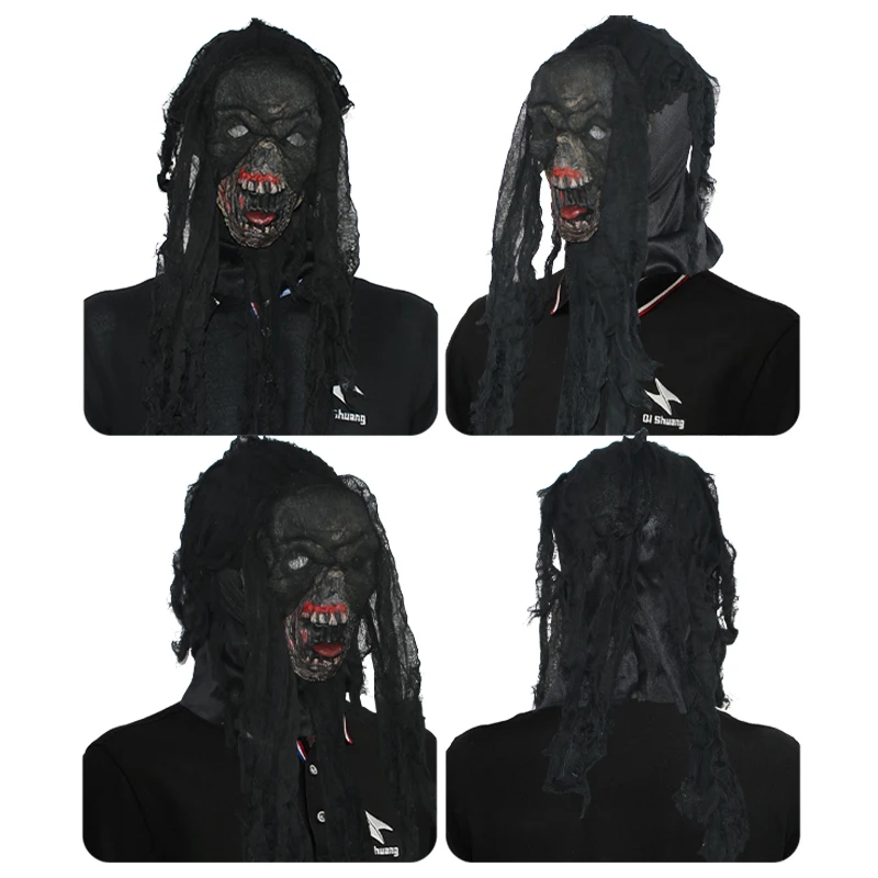 Custom Logo Halloween Horror Ghost Mask Cosplay Scream Latex Mask Movie Party Scary Scream BLACK Ghost Mask