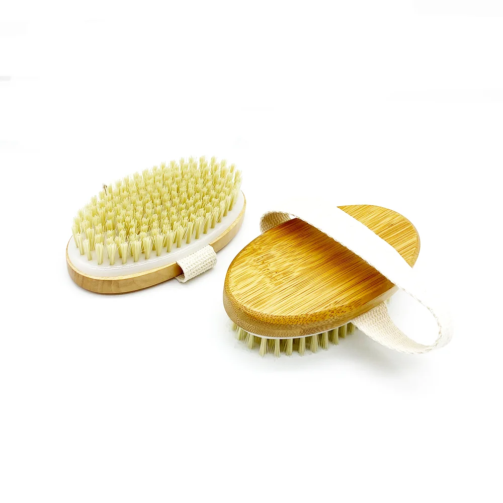 Wholesale OEM Vegan Nylon Custom Logo Exfoliating Massage Body Scrubber Natural Wood Dry Brush for Dead Skin