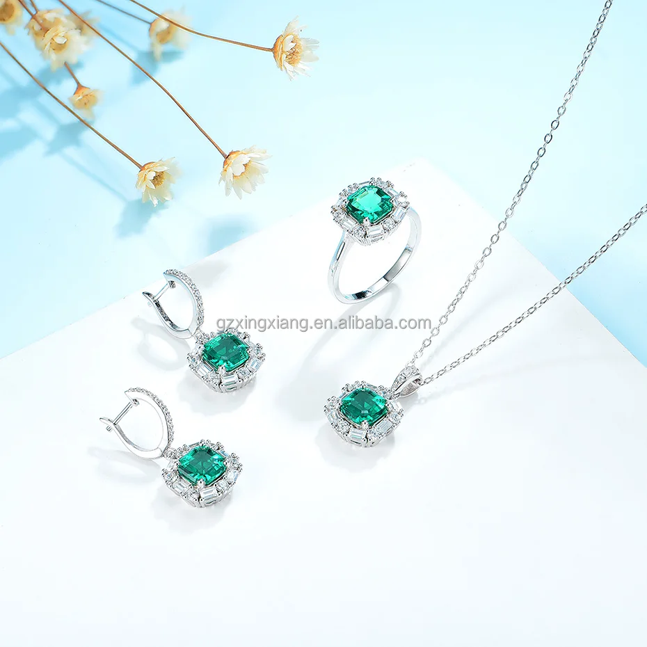 Fashion Party Gemstone 925 Sterling Silver White Zircon Halo With Pear Shape Blue Sapphire Silver Jewelry Set for Women