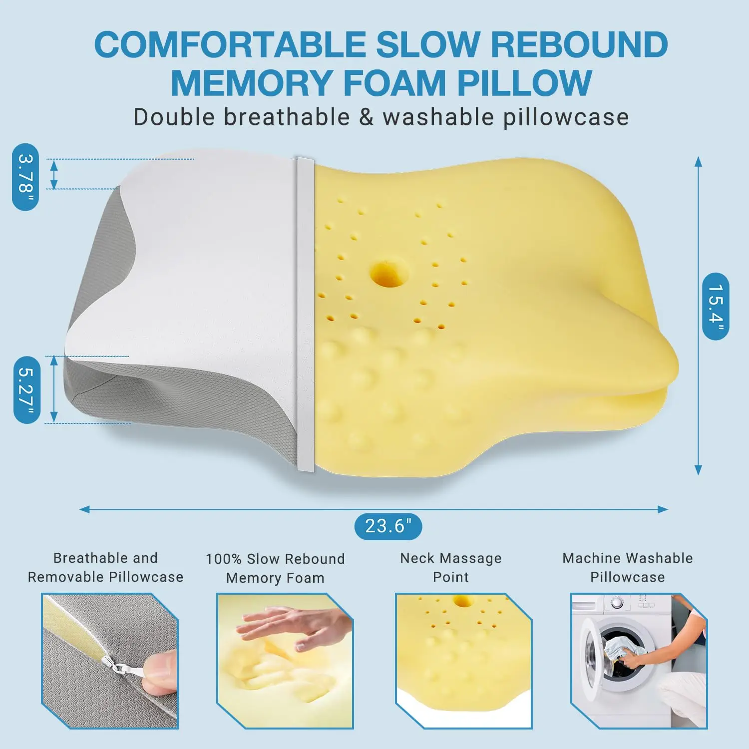 Hot Selling Removable Cover  Bed Sleeping Contour Ox horn Shaped Side Sleeper Anti Snore Cervical Orthopedic Memory Foam Pillow