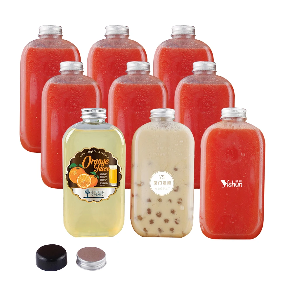 12oz Juice Bottles Clear Juice Jar Cold Brew Coffee Beverage Wine Drinking Milk Water Plastic Bottle With Straws Cap
