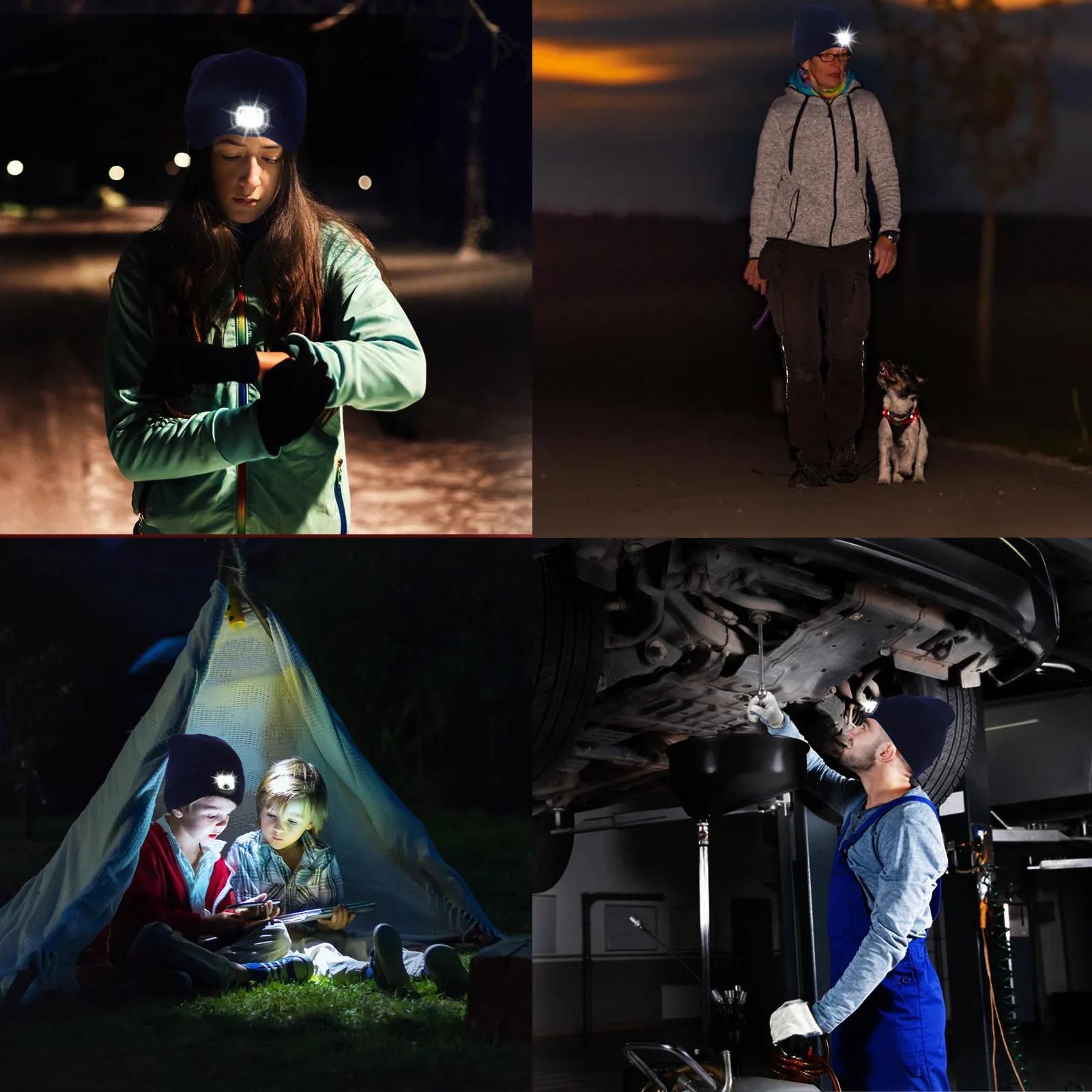 USB Rechargeable Night Flashlight Knitted Hat LED Lighted Winter Beanie 4 Headlamp Winter Beanie Hat with Light