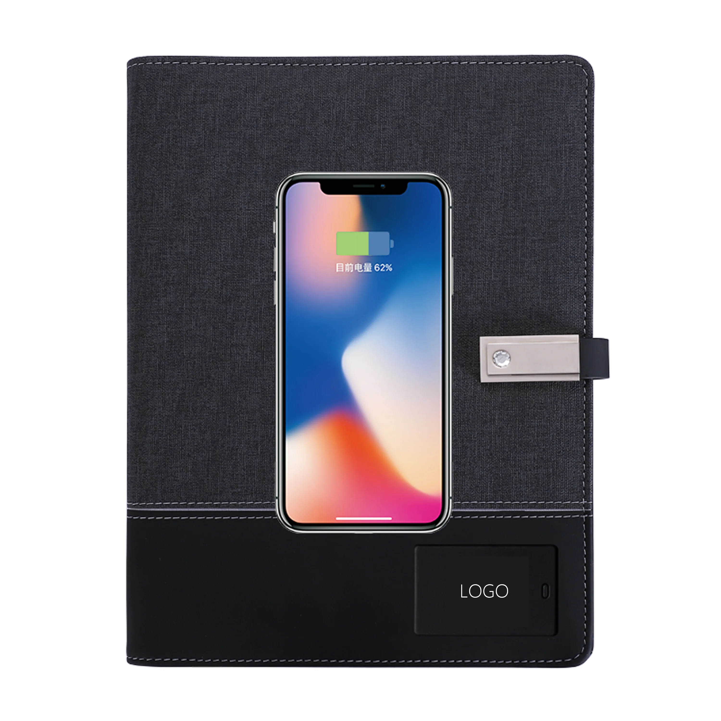 Led A4 A5 Size Built-in Wireless Power Bank Agenda Organizer Powerbank Charger Leather Notebook Diary Planner With Charge