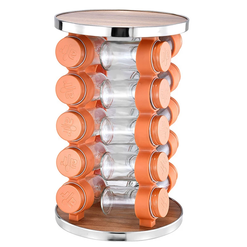 Online Shop Hot Round 2 Tier Rotating Bamboo Out Pantry Shelves And Kitchen Spice Condiment Stainless Steel Storage Rack