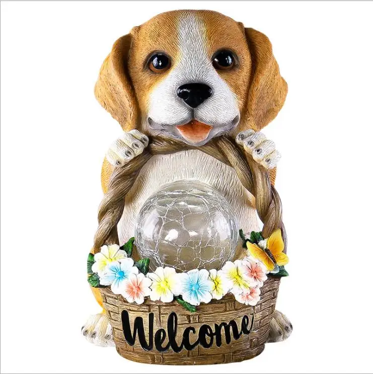 Creative Night Lamp Cute Puppy Ornaments American Decoration Resin Garden Animals Solar Light Waterproof