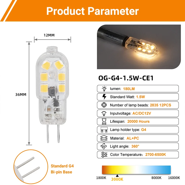 Chinese factory G4 LED 12V 1.5W LED bulb working light high brightness,no stroboscopic low power consumption energy saving bule