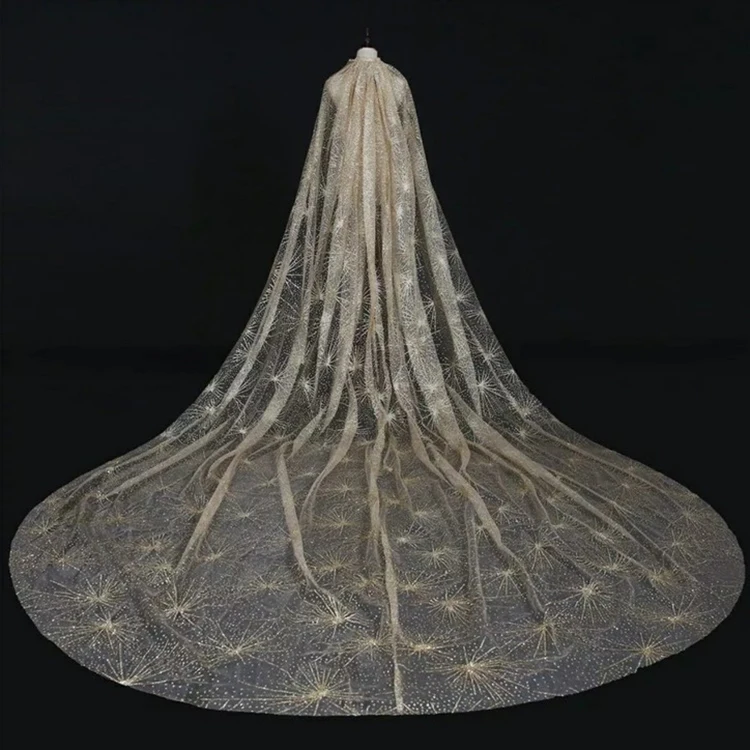 Новое элегантное и благородное свадебное платье, Длинная фата для невесты, светлая Тюль со звездами, полная гламурной вуали для невесты