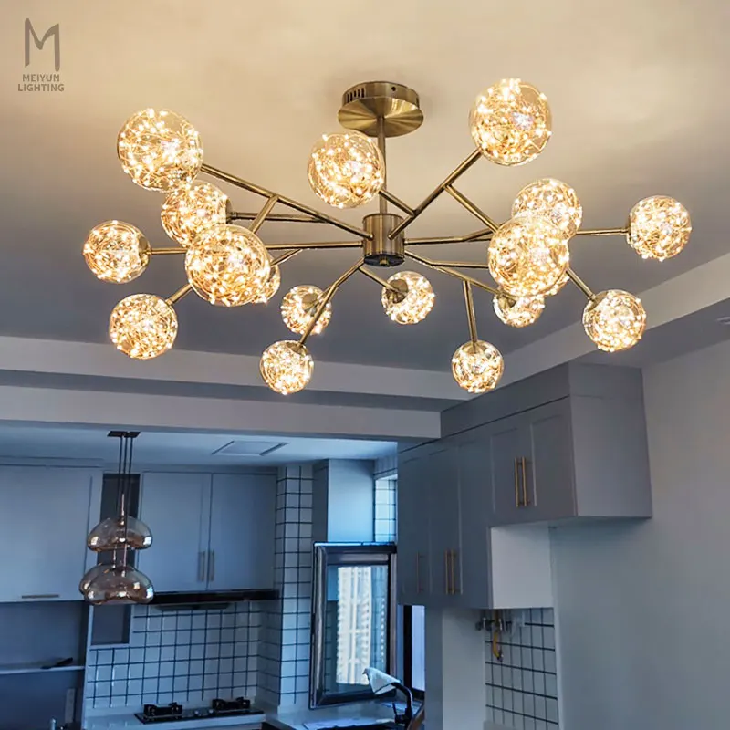 Modern decorative hanging glass globe entrance minimalist chandelier ball