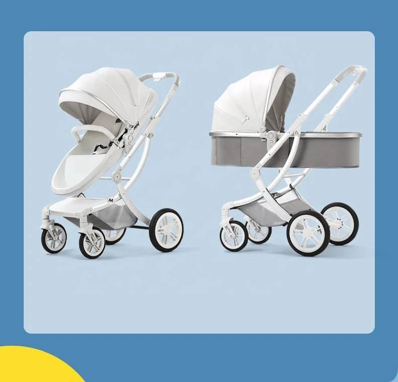 Eggshell shaped portable high landscape foldable 3-in-1 baby stroller with car carrying basket