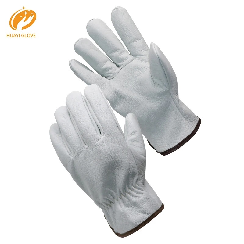 Durable Soft Natural White Premium Goatskin Leather Truck Driver Work Safety Driver Driving Gloves