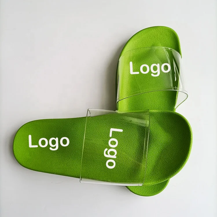 Plus Size Mens Custom Logo Slides Slippers Super Soft 3D Rubber custom logo slides Men Transparent Strap Slides
