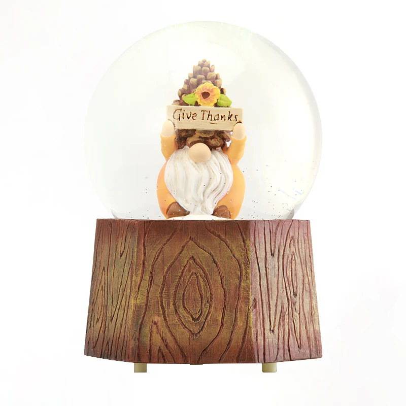 Custom Faceless Dolls Snow Globe Water Globe Faceless Dolls Hold Sign Wood Grain Base Room Decor Gift Souvenir Resin Snow Globe