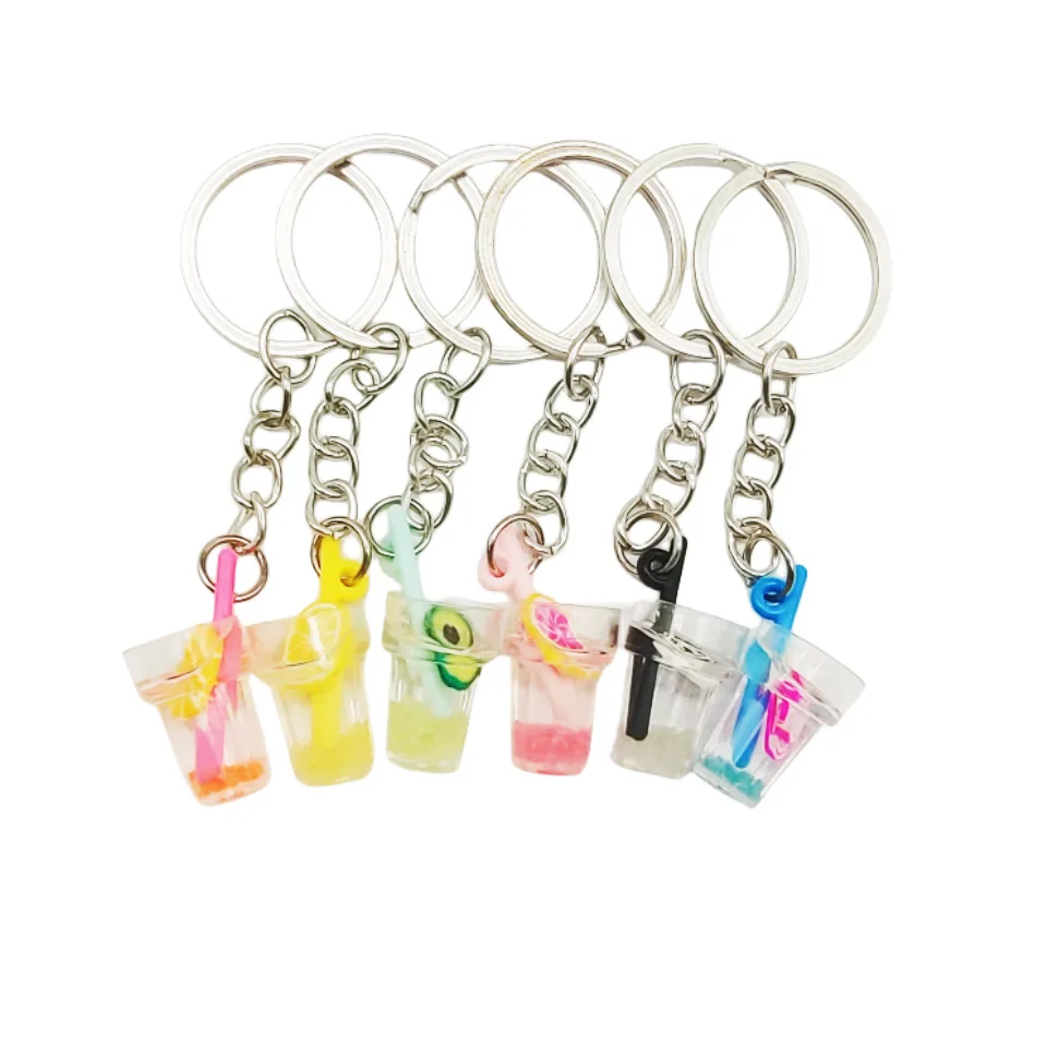 Delicate and lovely Juice Drink Key Chain Ice Cream Milk Tea Mini 3D Keychain web red envelope bag Pendant