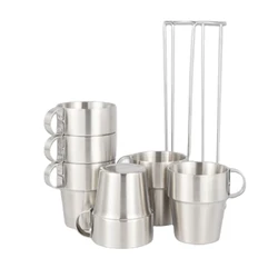 Wholesale Outdoor Picnic Double Layer Stainless Cup Camping Heat Insulation Coffee Insulation Anti-scald Portable Mug Cup Set