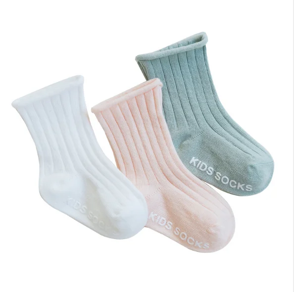SOXTOWN Plain Style Spring/Autumn Standard Organic Combed Cotton Baby Anti slip Newborn Kid Socks