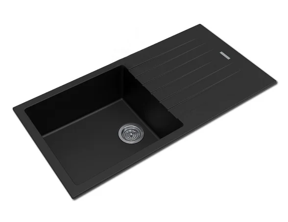 Black European Style Black Quartz Granite Composite Kitchen Basin Sink Washing Bowl Quartz Stone Stainless Steel 3 Years Modern
