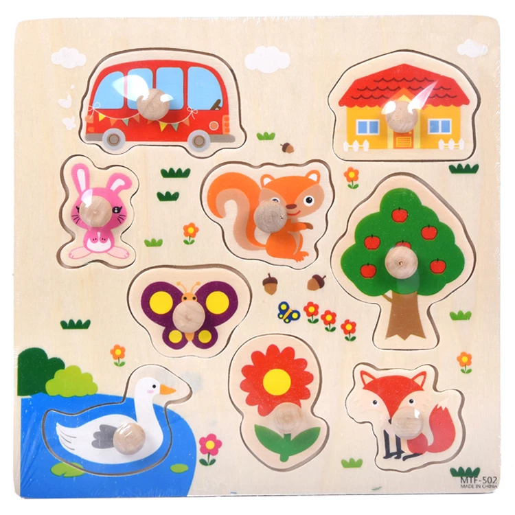 Wooden Hand Animal Puzzles Board Shape Match Toys Developmental Educational Games Custom Toy for Kids Cartoon Unisex OEM Logo