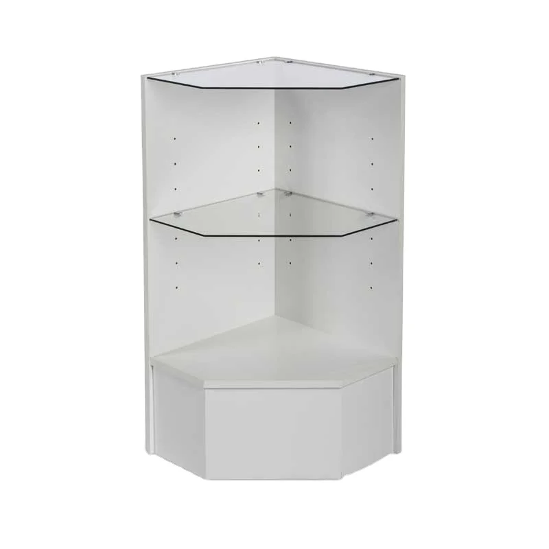 White Pentagon Corner Showcase with Glass shelves